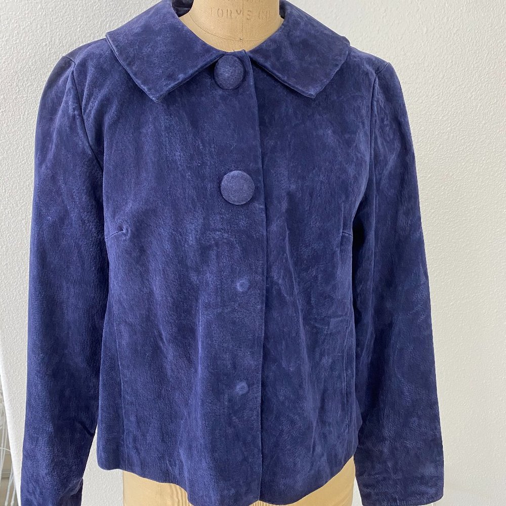 Vintage Live a Little Blue Suede Womens Leather Jacket size M